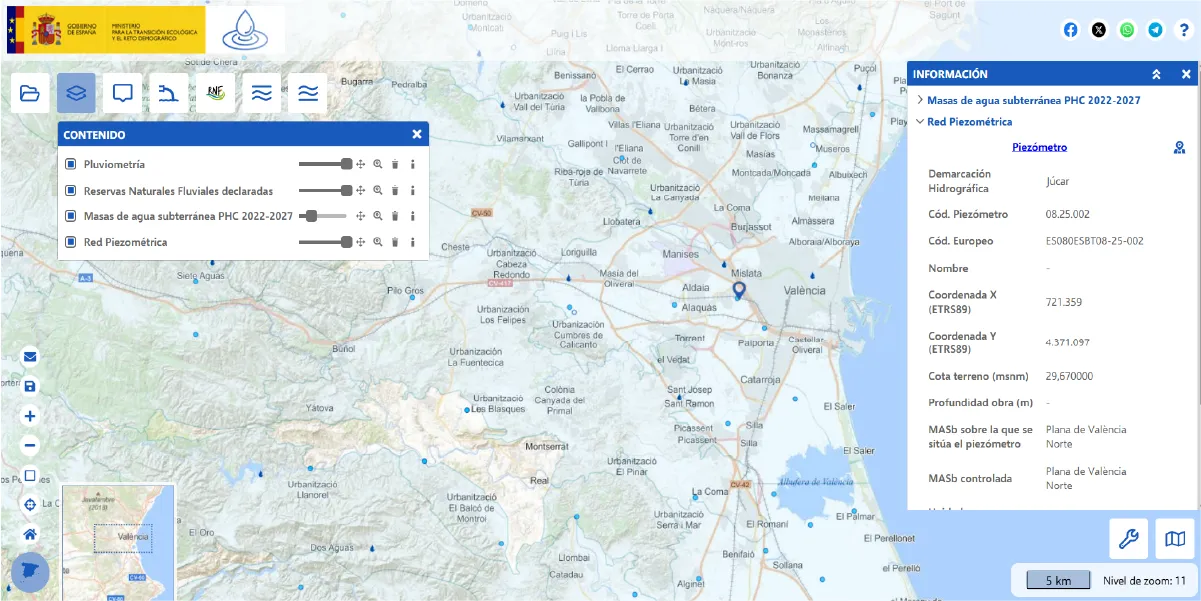 Mapa Piezómetros Valencia