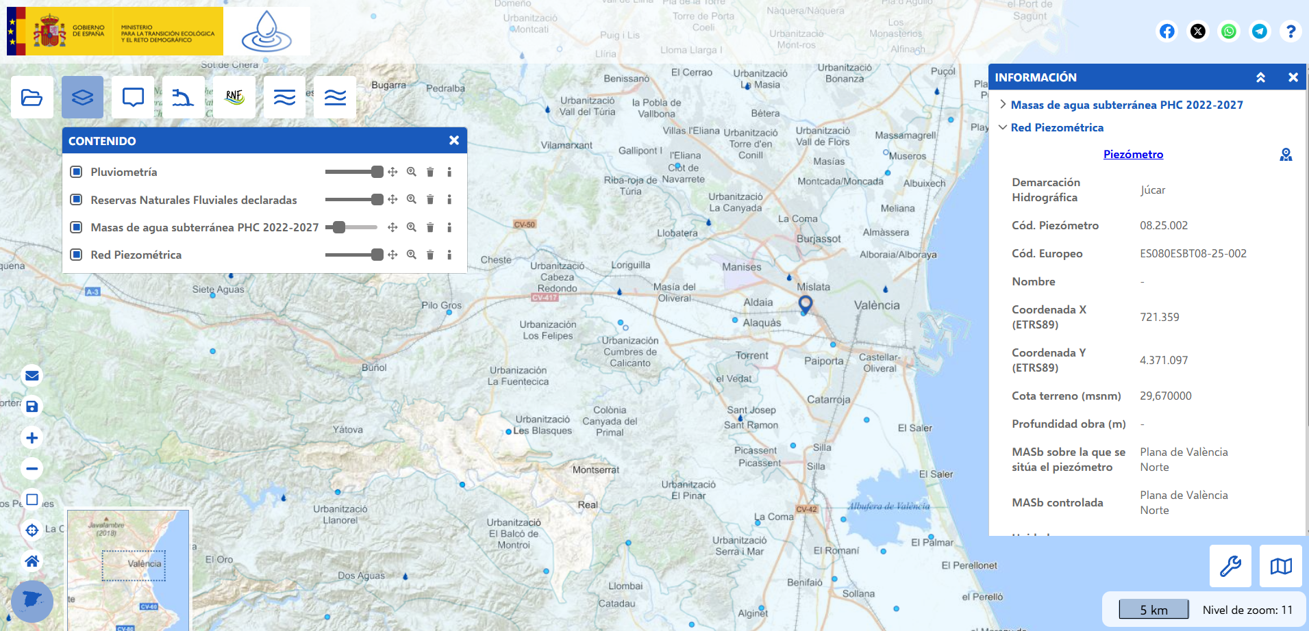 Mapa Piezómetros Valencia